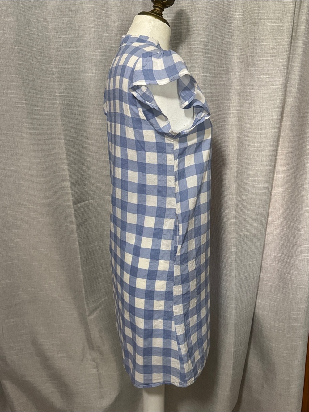 Like New-THML Dresz-Blue & White Gingham Check-Cotton/Rayon Blend-S-Lined-V Neck - Picture 9 of 14